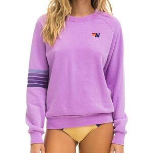 Aviator Nation Rugby Stitch Crew Sweatshirt in neon purple
